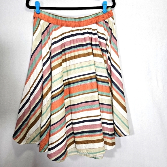 Flint & Moss Women's Cotton-Linen Blend Striped A-Line Skirt Size LP - Picture 4 of 7